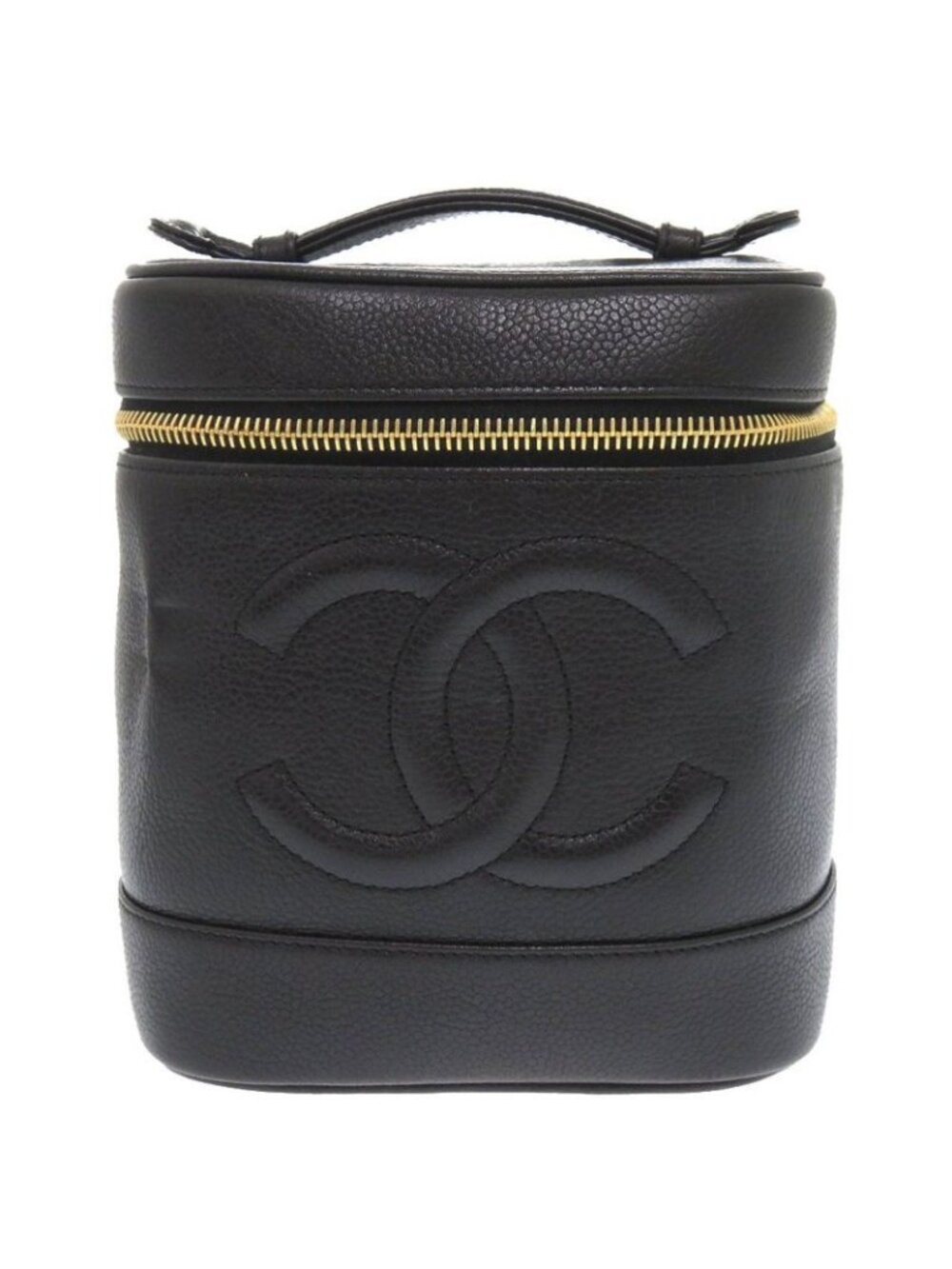 Chanel Caviar Leather Black 4 Vintage Vanity Bag Handbag Vertical Shape